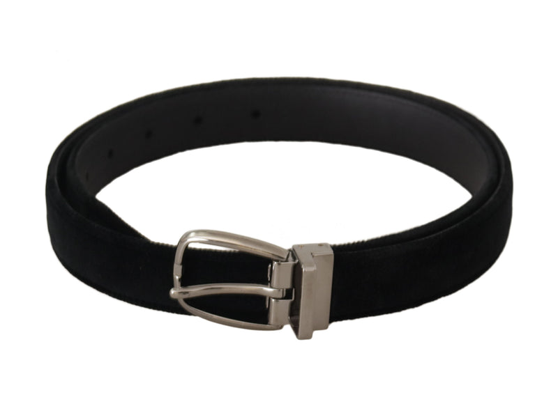 Black Classic Velvet Silver Tone Metal Buckle Belt-Dolce & Gabbana-LabelTerrace.com