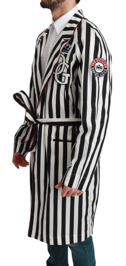 Black Coat Nightgown White Cotton Robe