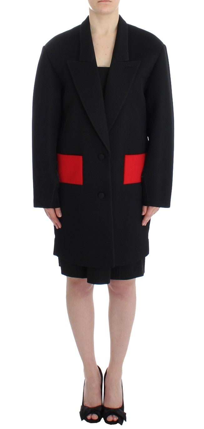Black Coat Trench Long Draped Jacket Blazer-KAALE SUKTAE-LabelTerrace.com