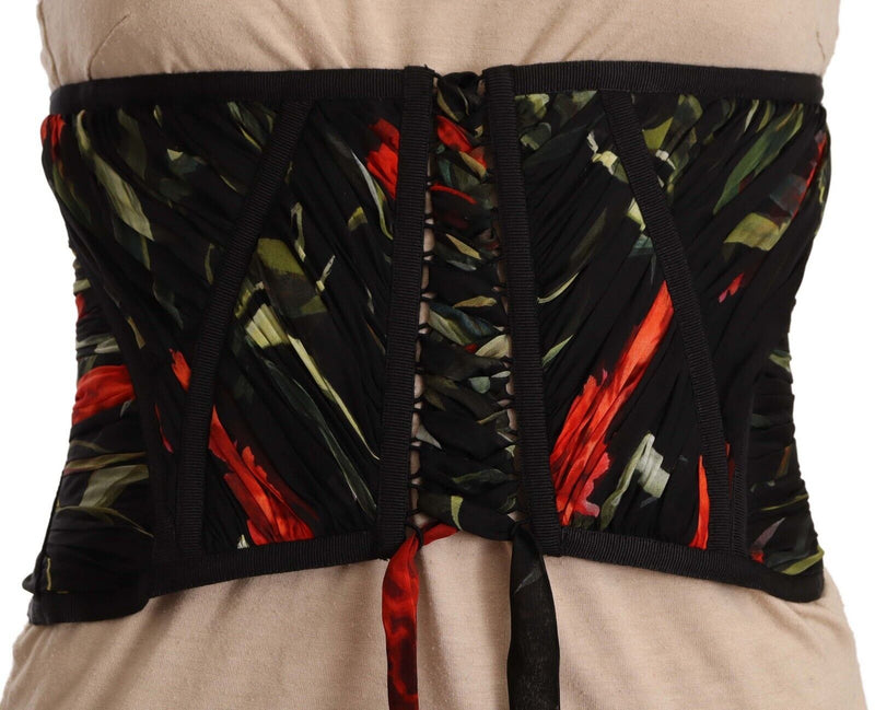 Black Corset Belt Stretch Waist Strap Silk Top-Dolce & Gabbana-LabelTerrace.com