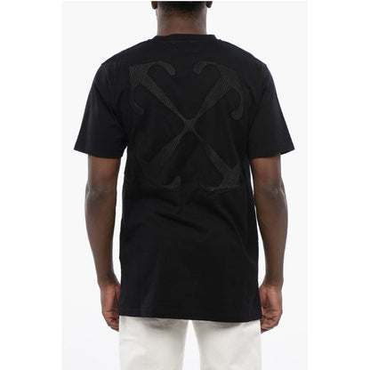 Black Cotton ARROW Crew-neck T-shirt-Off-White-LabelTerrace.com