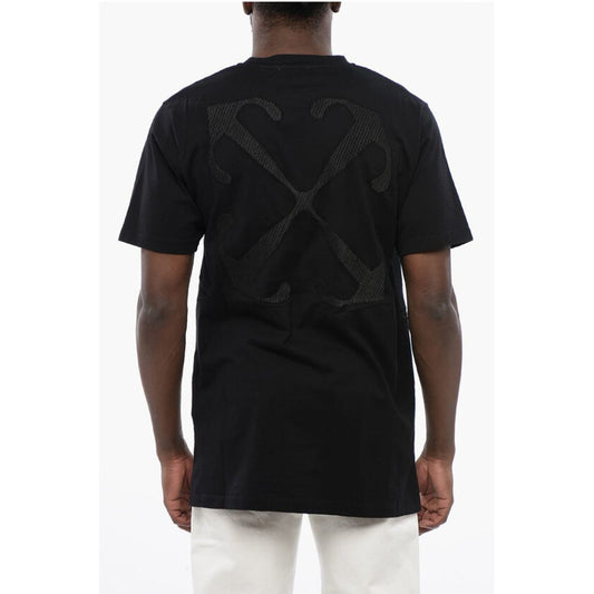Black Cotton ARROW Crew-neck T-shirt-Off-White-LabelTerrace.com