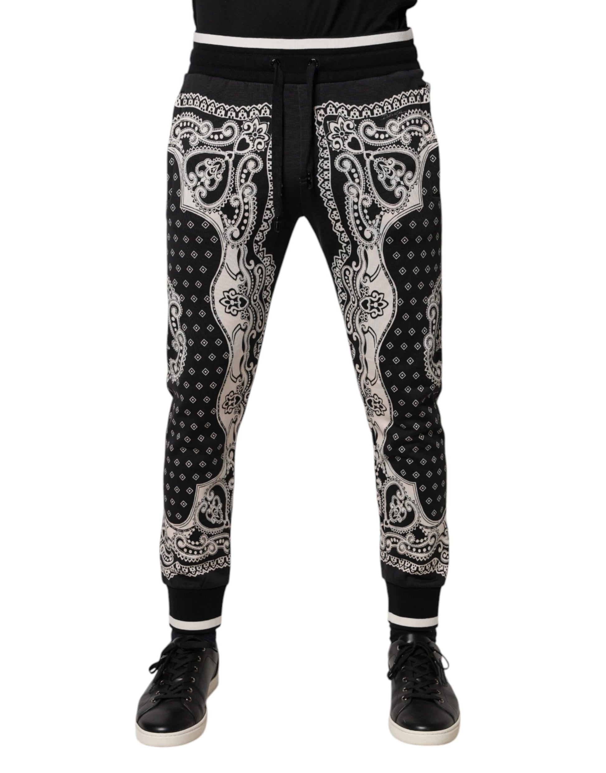 Black Cotton Bandana Jogger Sweatpants Pants-Dolce & Gabbana-LabelTerrace.com