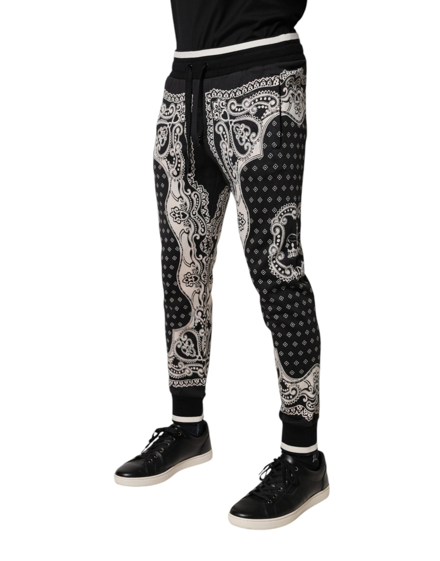 Black Cotton Bandana Jogger Sweatpants Pants-Dolce & Gabbana-LabelTerrace.com