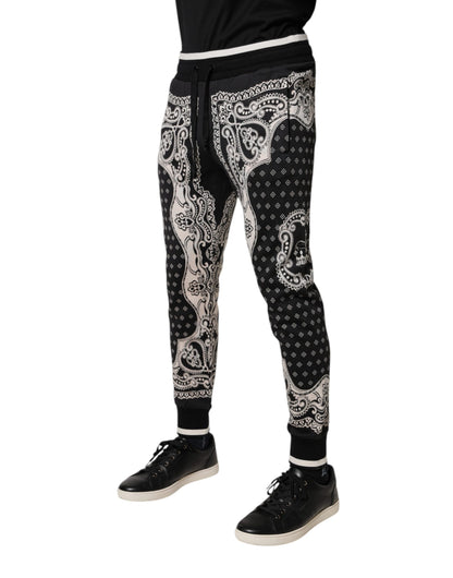 Black Cotton Bandana Jogger Sweatpants Pants-Dolce & Gabbana-LabelTerrace.com