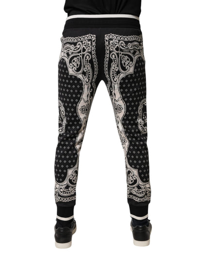 Black Cotton Bandana Jogger Sweatpants Pants-Dolce & Gabbana-LabelTerrace.com