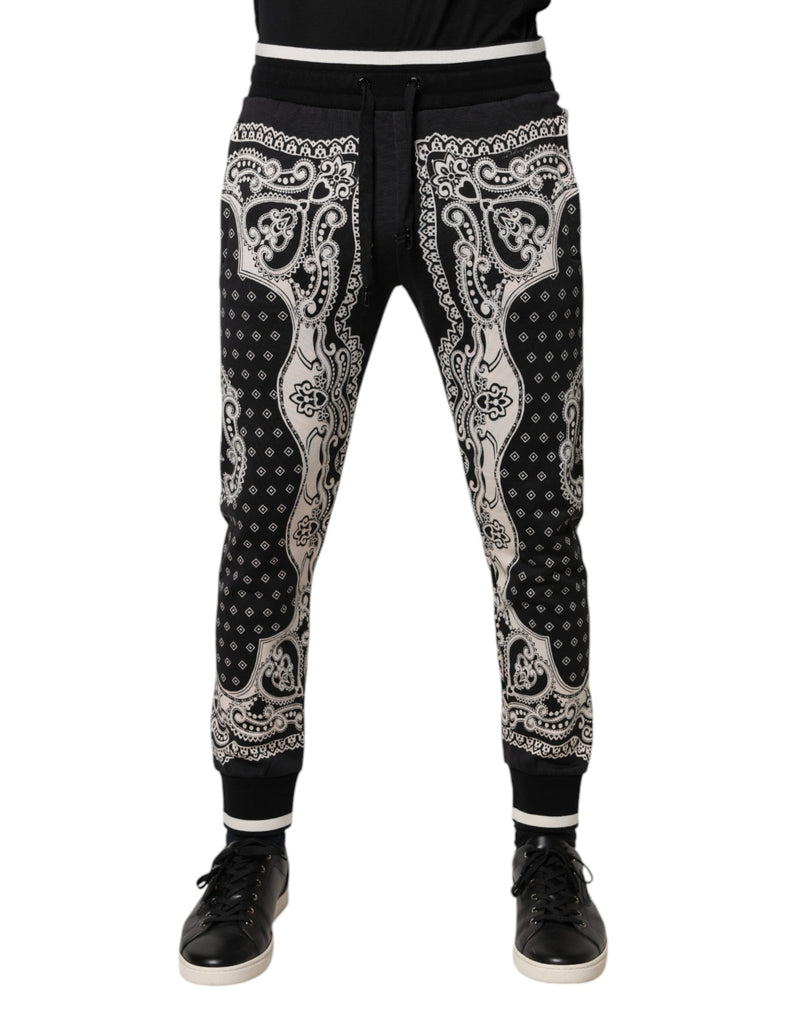 Black Cotton Bandana Jogger Sweatpants Pants-Dolce & Gabbana-LabelTerrace.com