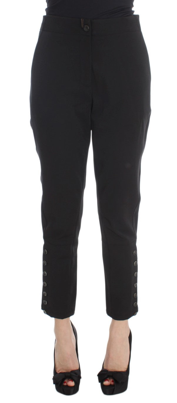 Black Cotton Blend Capri Cropped Pants-Ermanno Scervino-LabelTerrace.com