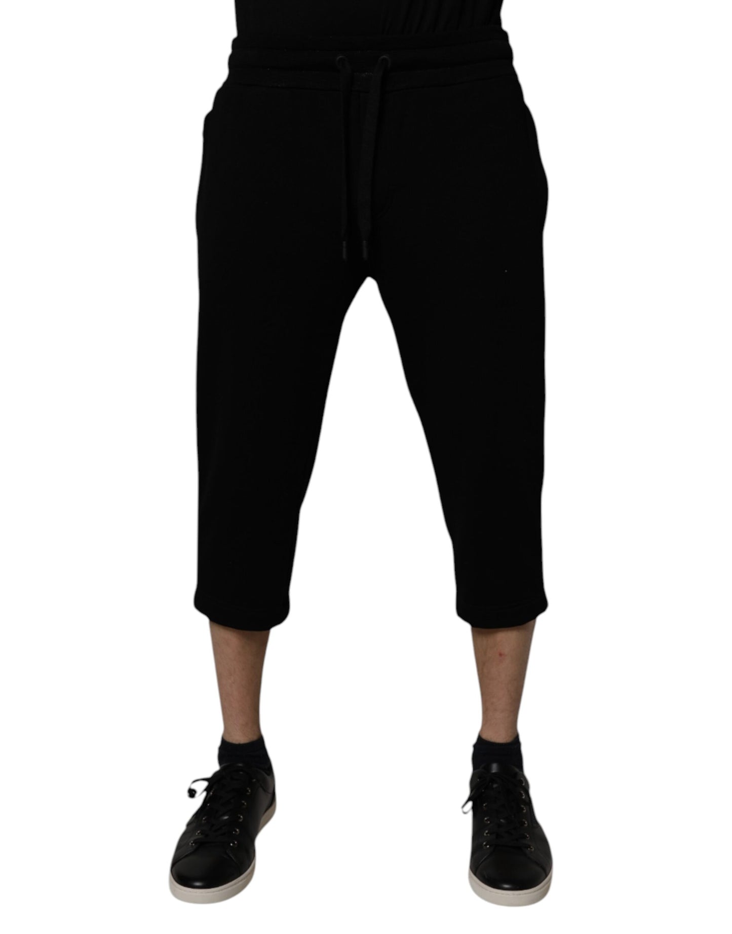 Black Cotton Blend Cropped Sweatpants Pants