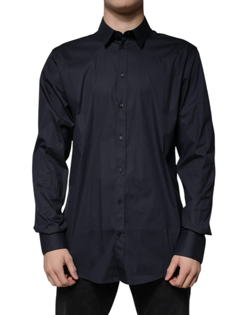 Black Cotton Blend Formal GOLD Dress Shirt-Dolce & Gabbana-LabelTerrace.com