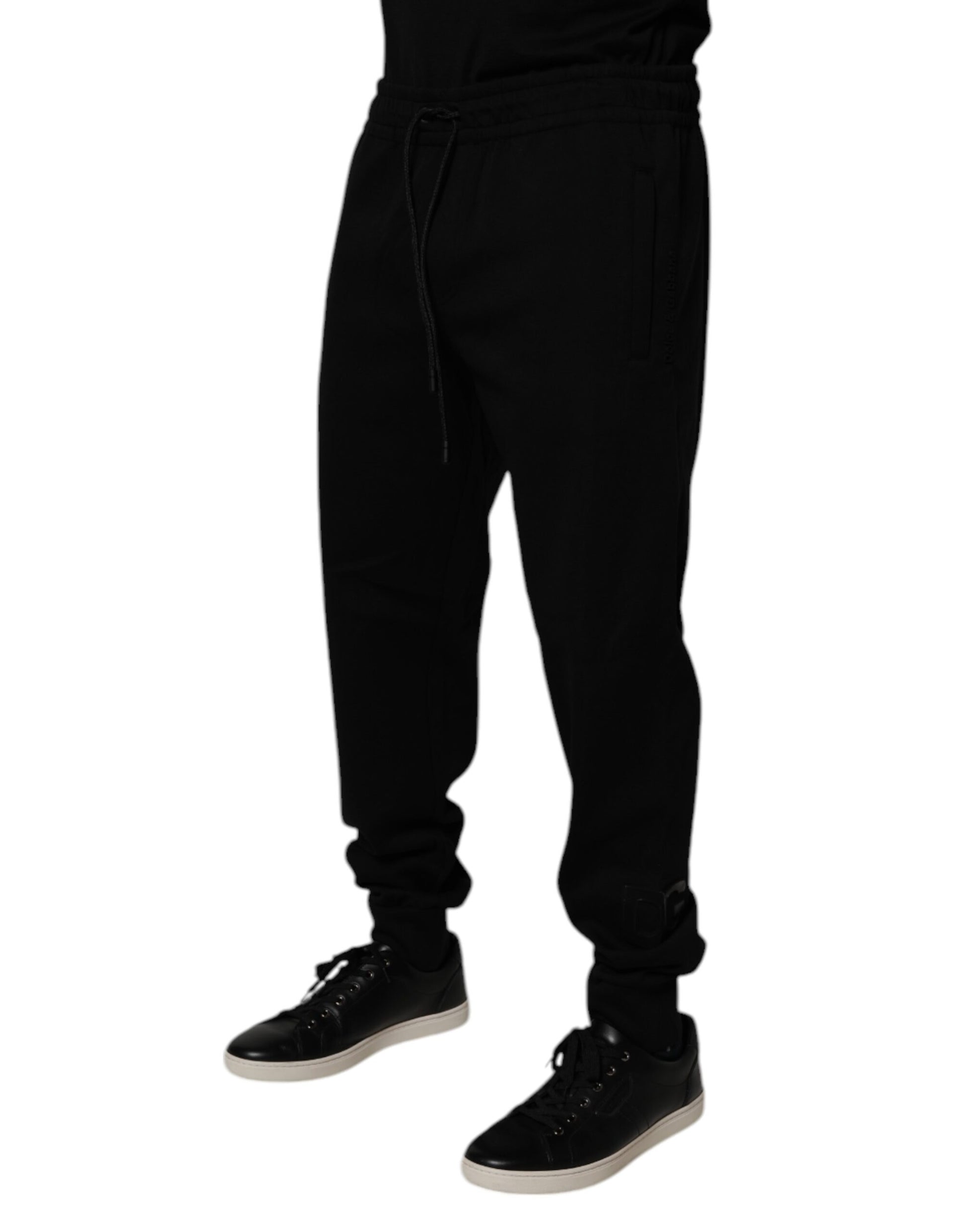 Black Cotton Blend Jogger Sweatpants Pants-Dolce & Gabbana-LabelTerrace.com