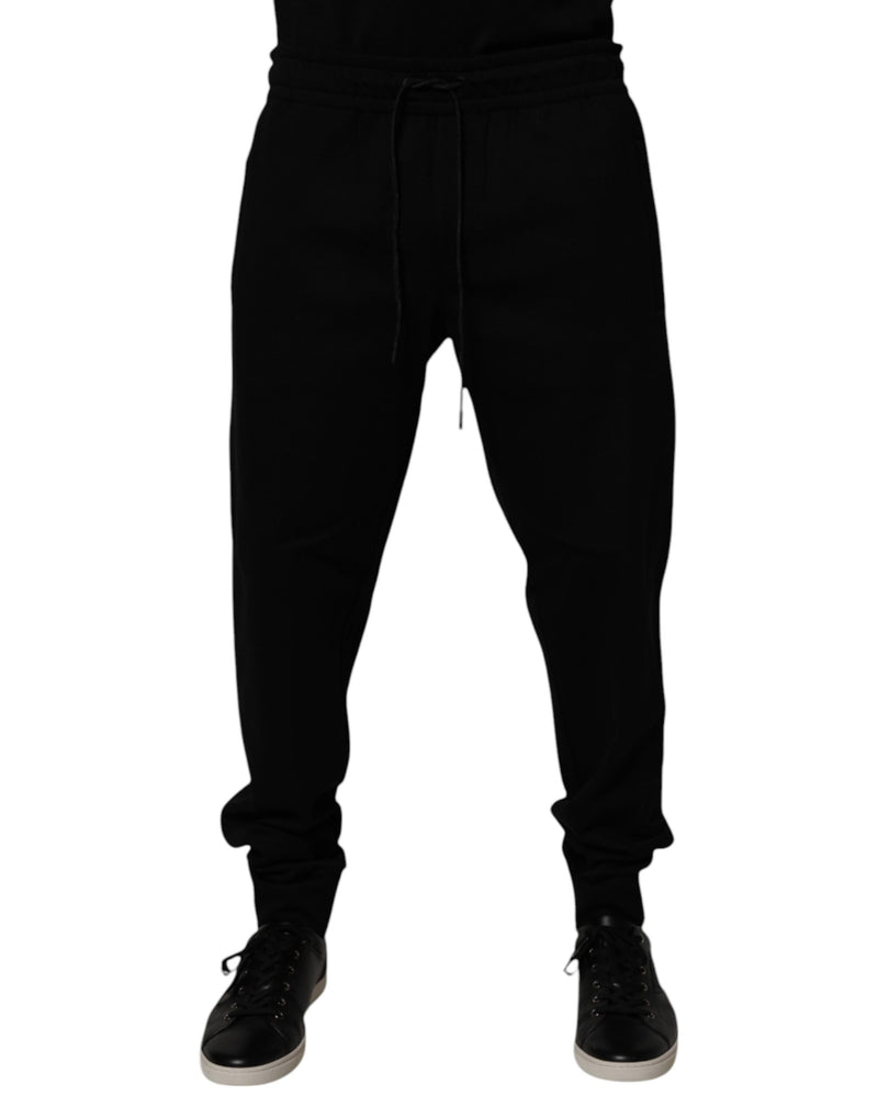 Black Cotton Blend Jogger Sweatpants Pants-Dolce & Gabbana-LabelTerrace.com