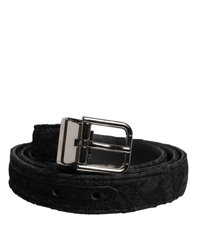 Black Cotton Blend Silver Metal Buckle Belt-Dolce & Gabbana-LabelTerrace.com