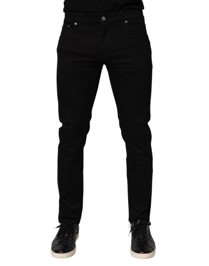 Black Cotton Blend Skinny Men Trouser Pants-Dolce & Gabbana-LabelTerrace.com