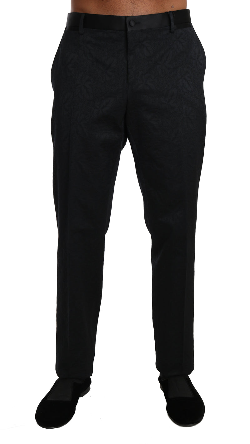 Black Cotton Brocade Formal Trousers Pants-Dolce & Gabbana-LabelTerrace.com
