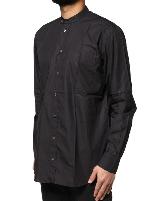 Black Cotton Button Down Men Casual Shirt-Dolce & Gabbana-LabelTerrace.com
