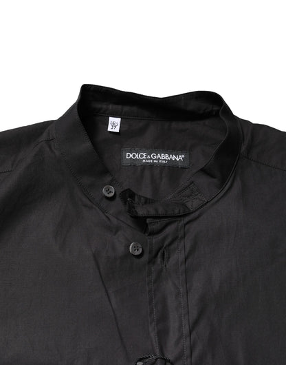 Black Cotton Button Down Men Casual Shirt-Dolce & Gabbana-LabelTerrace.com