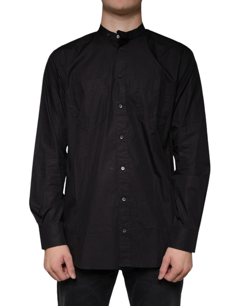 Black Cotton Button Down Men Casual Shirt-Dolce & Gabbana-LabelTerrace.com