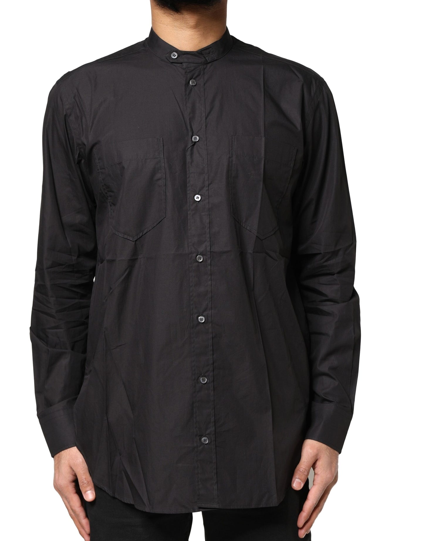 Black Cotton Button Down Men Casual Shirt-Dolce & Gabbana-LabelTerrace.com