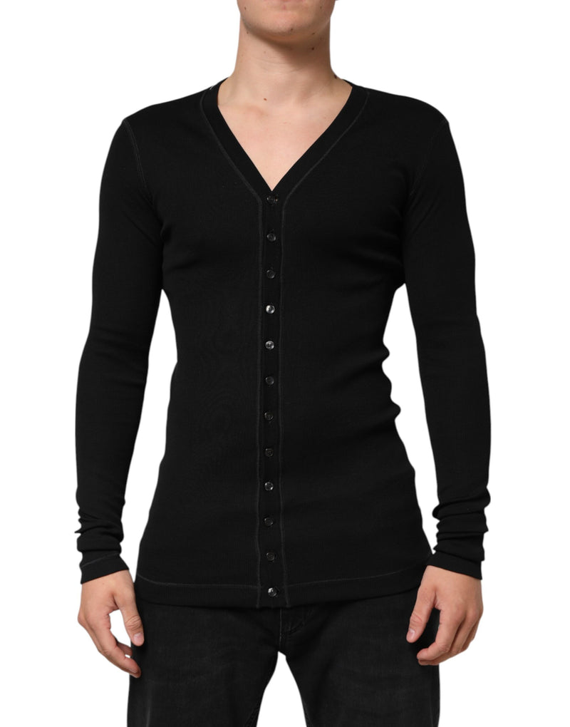Black Cotton Button Up Men Cardigan Sweater-Dolce & Gabbana-LabelTerrace.com
