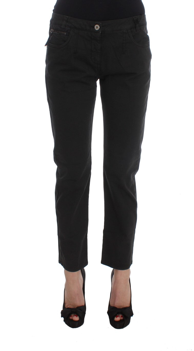 Black Cotton Capri Cropped Denim Jeans-Costume National-LabelTerrace.com