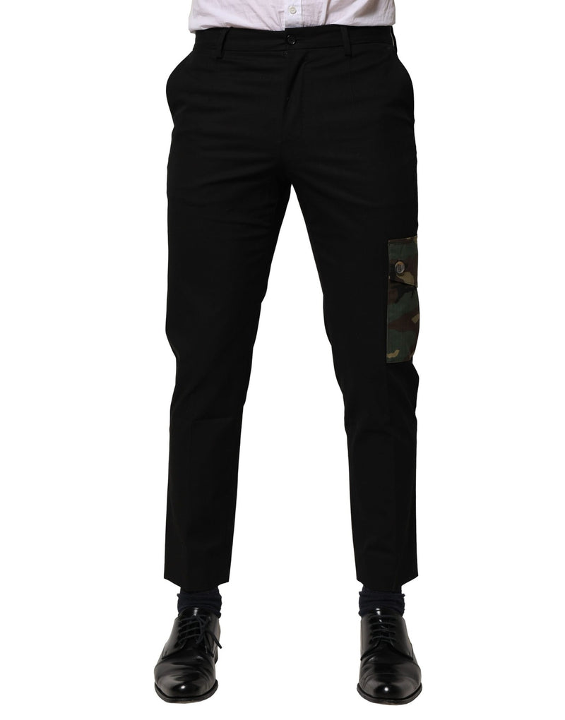 Black Cotton Cargo Dress Men Pants-Dolce & Gabbana-LabelTerrace.com