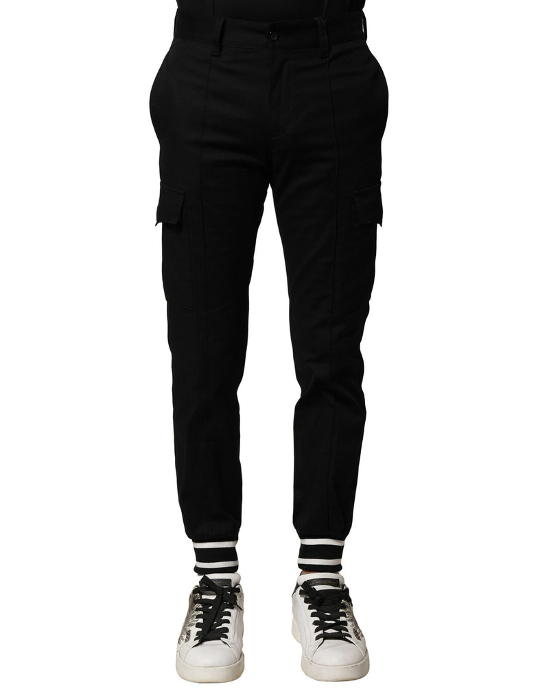 Black Cotton Cargo Joggers Men Pants-Dolce & Gabbana-LabelTerrace.com