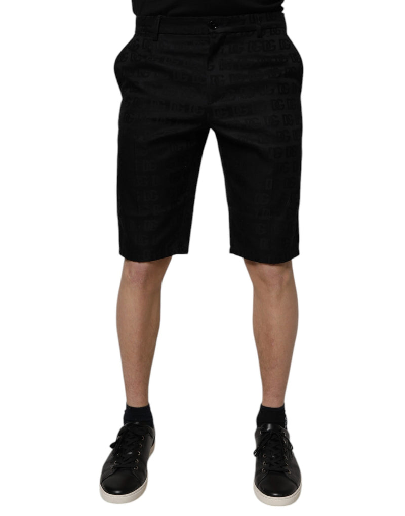 Black Cotton Casual Mid Waist Chino Shorts-Dolce & Gabbana-LabelTerrace.com