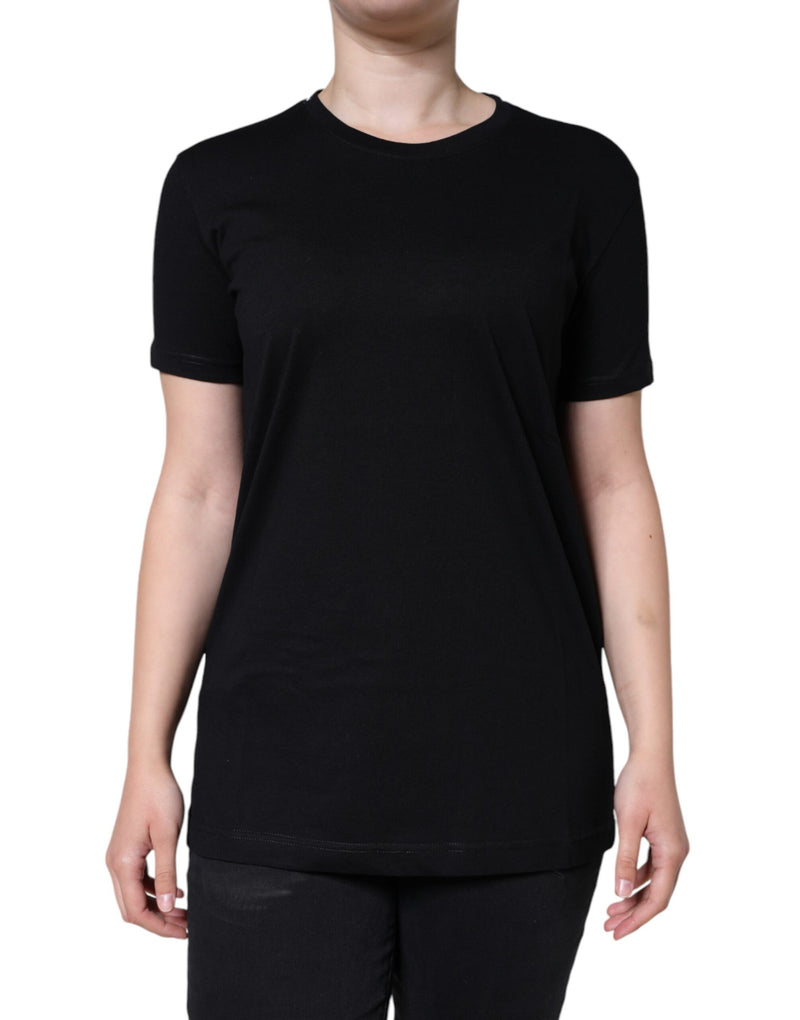 Black Cotton Crew Neck Short Sleeve T-shirt-Dolce & Gabbana-LabelTerrace.com
