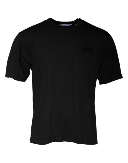 Black Cotton Crew Neck Short Sleeves T-shirt-Dolce & Gabbana-LabelTerrace.com