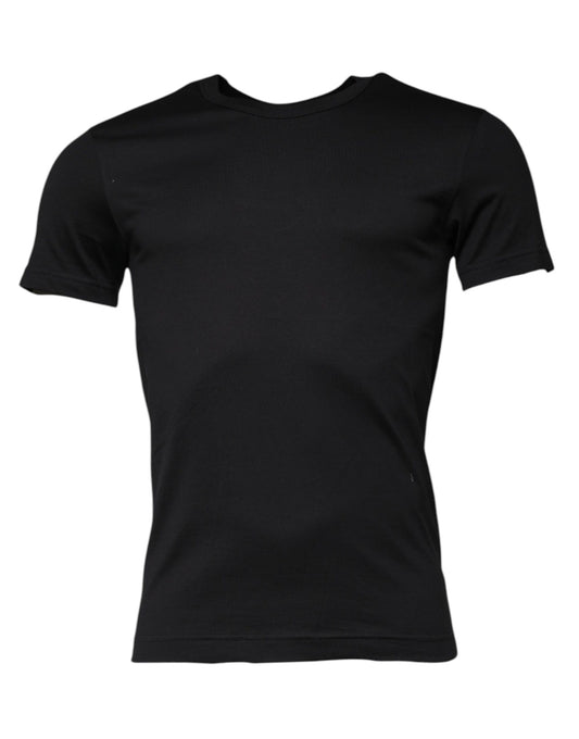 Black Cotton Crew Neck Short Sleeves T-shirt-Dolce & Gabbana-LabelTerrace.com