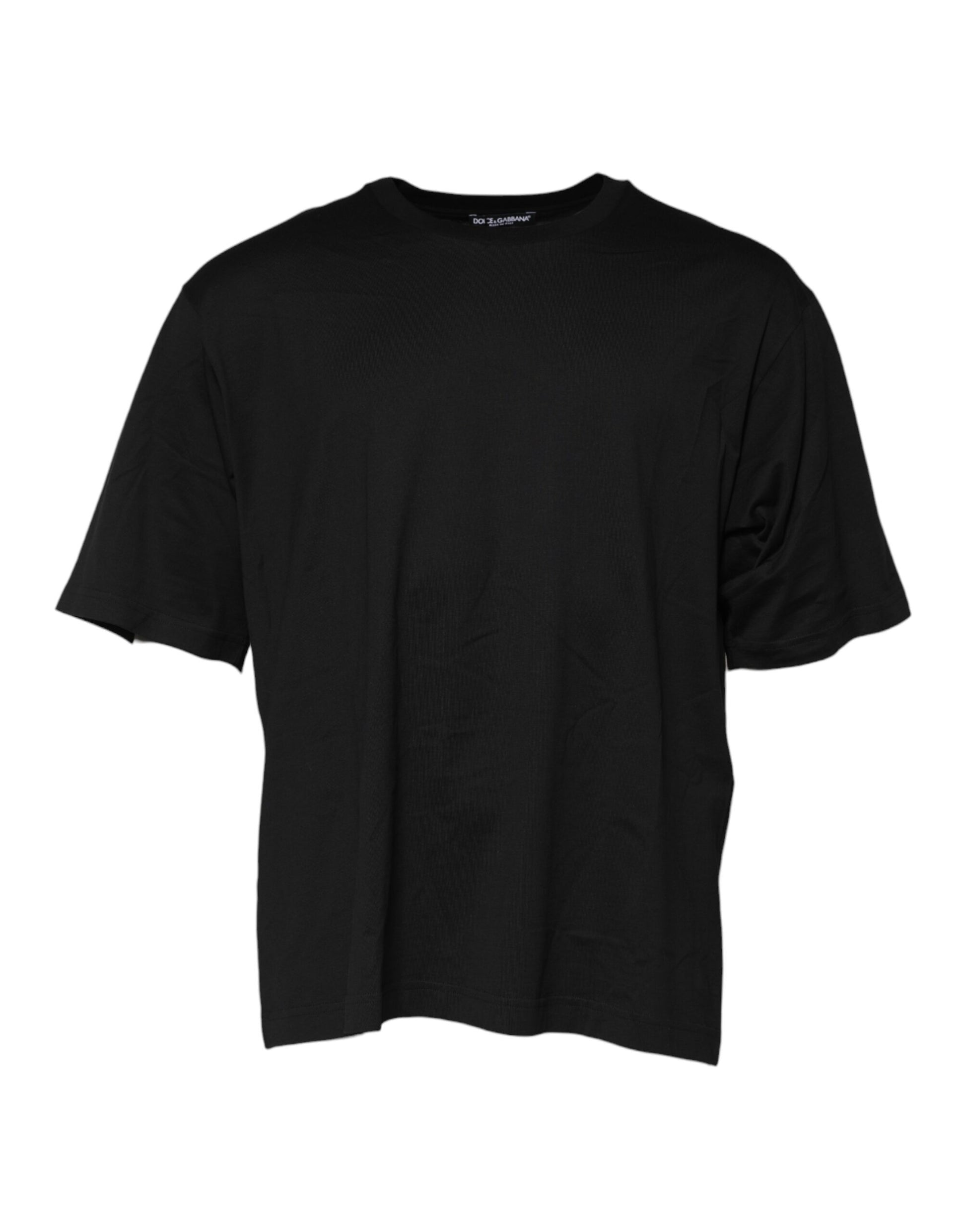 Black Cotton Crew Neck Short Sleeves T-shirt-Dolce & Gabbana-LabelTerrace.com