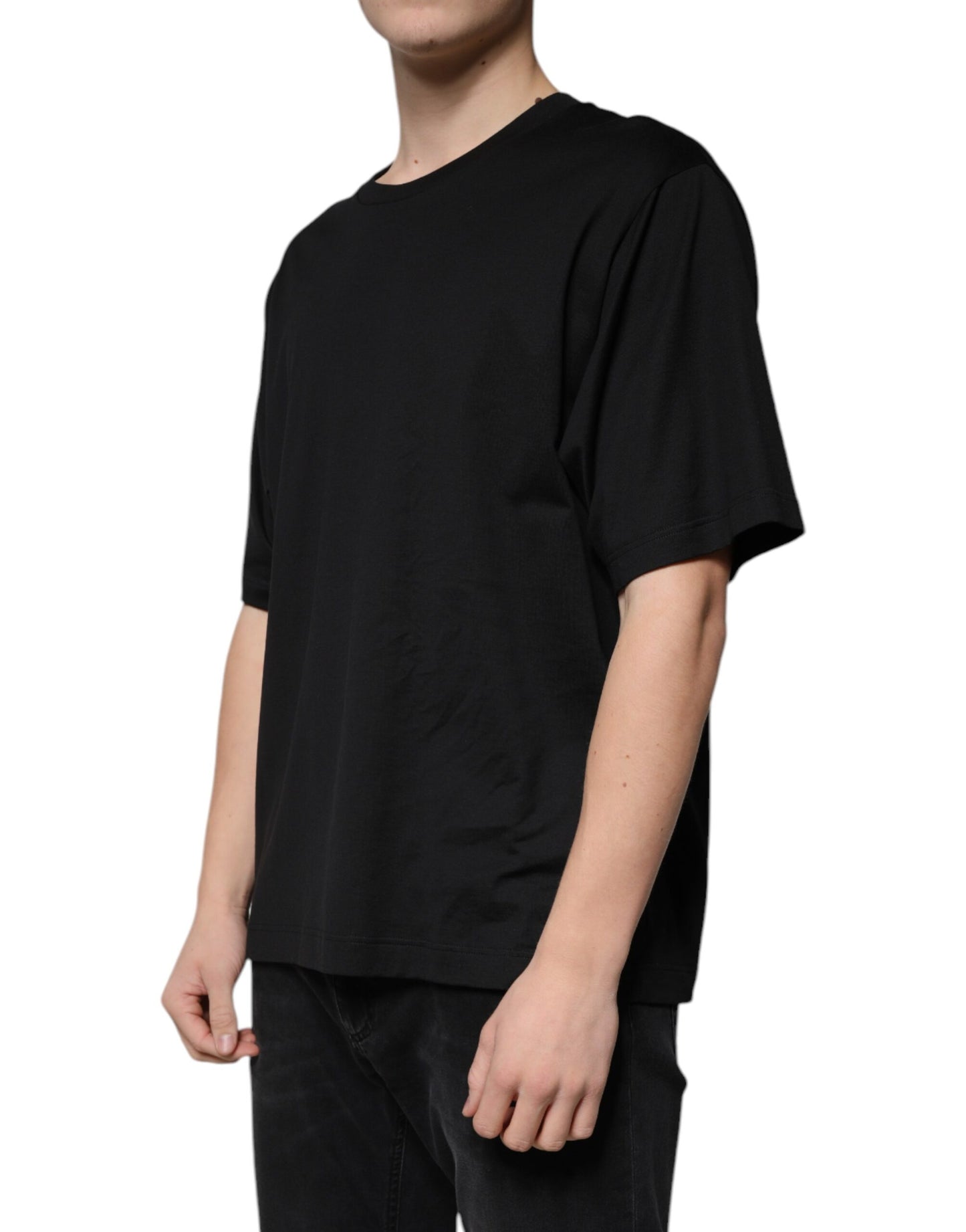 Black Cotton Crew Neck Short Sleeves T-shirt-Dolce & Gabbana-LabelTerrace.com