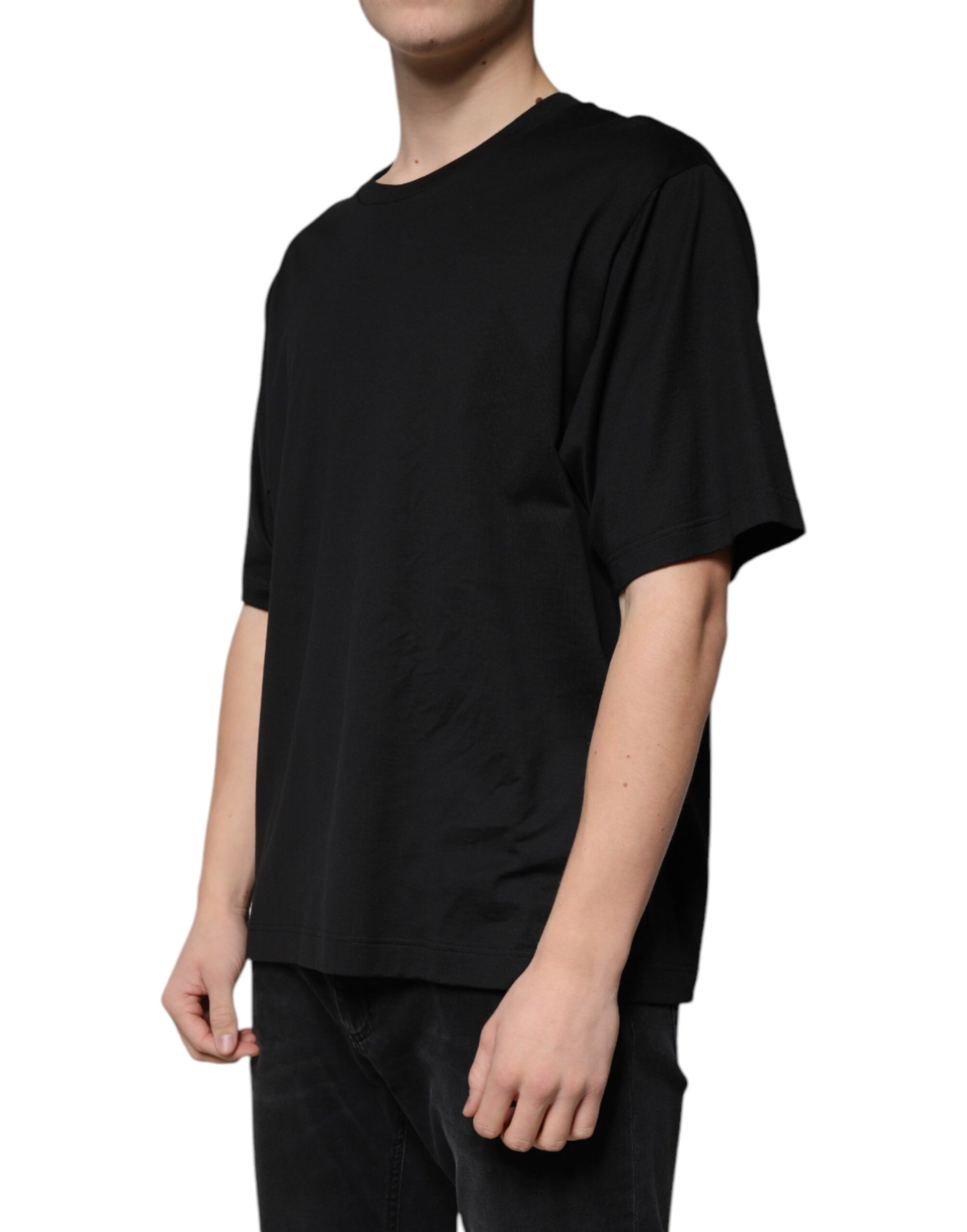Black Cotton Crew Neck Short Sleeves T-shirt-Dolce & Gabbana-LabelTerrace.com