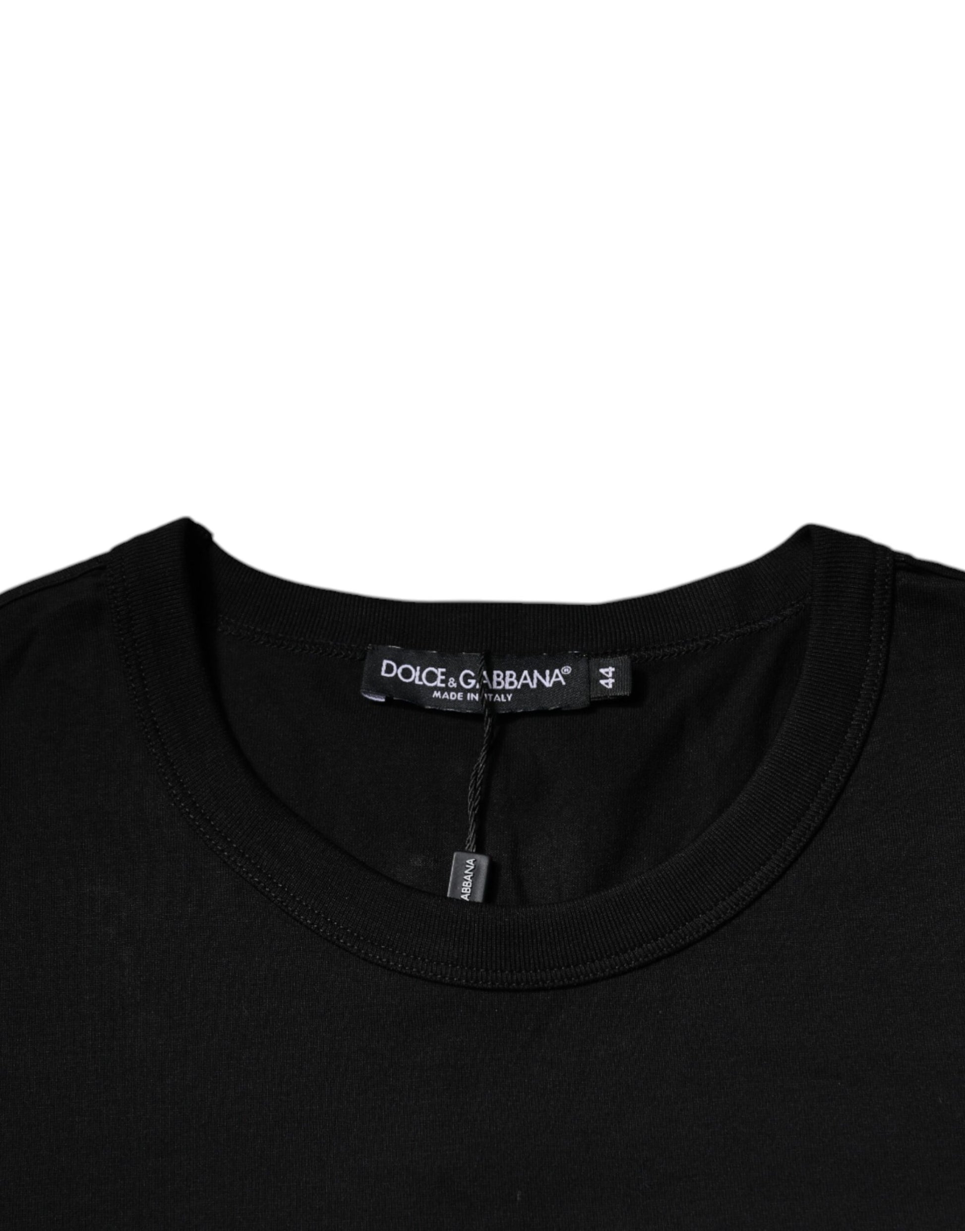 Black Cotton Crew Neck Short Sleeves T-shirt-Dolce & Gabbana-LabelTerrace.com