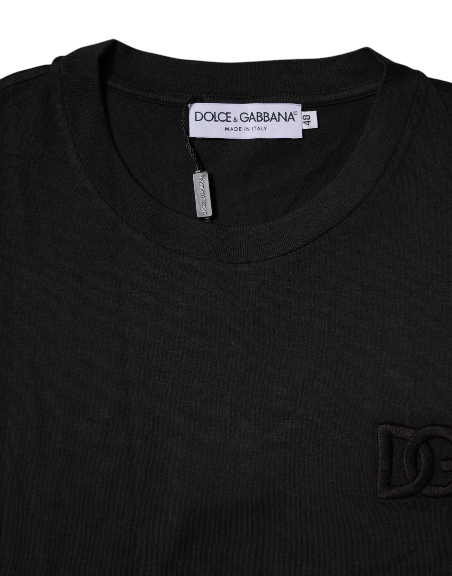Black Cotton Crew Neck Short Sleeves T-shirt-Dolce & Gabbana-LabelTerrace.com