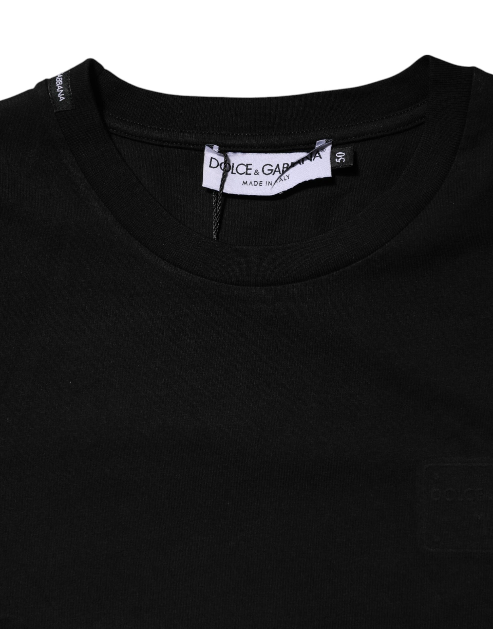 Black Cotton Crew Neck Short Sleeves T-shirt-Dolce & Gabbana-LabelTerrace.com