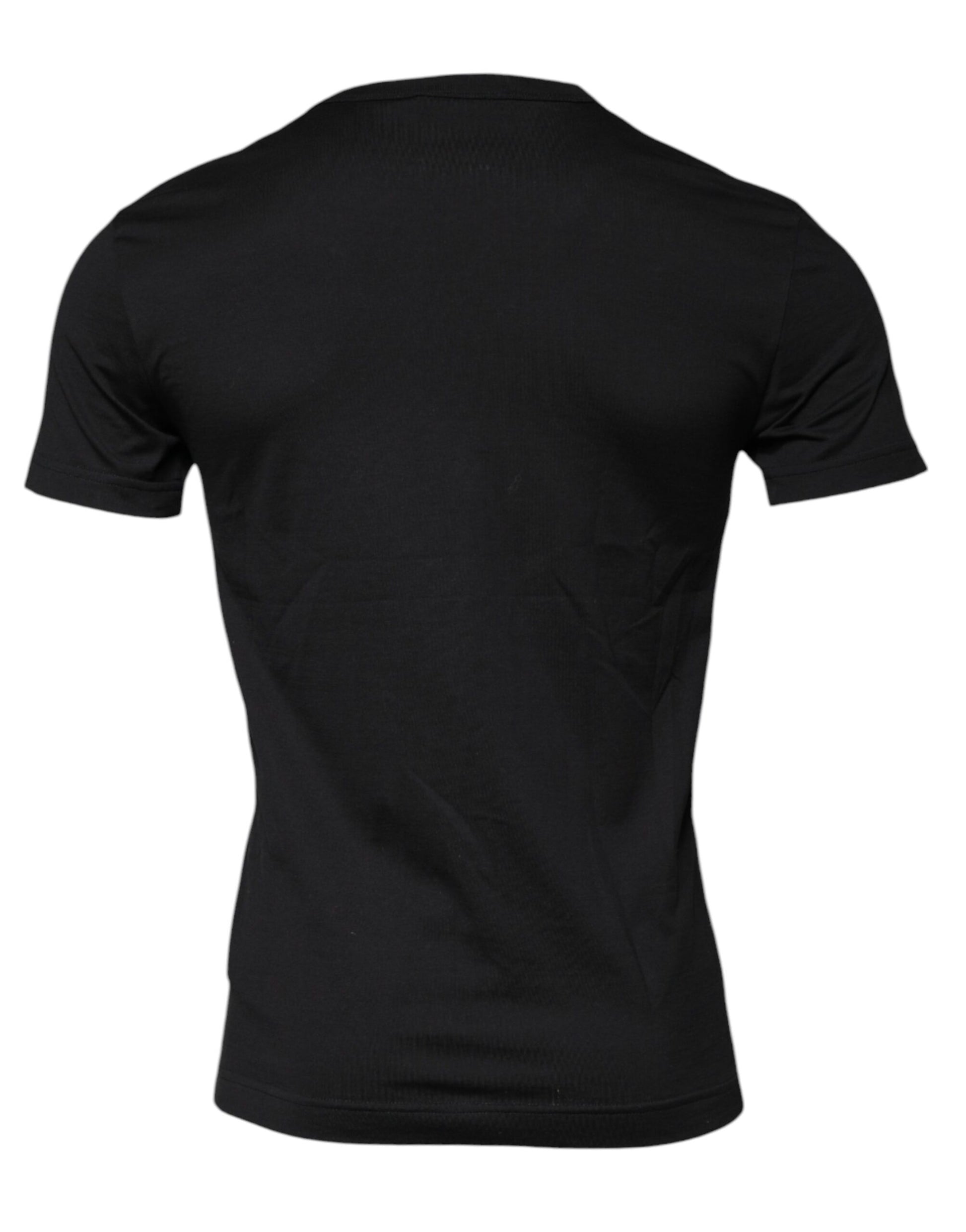 Black Cotton Crew Neck Short Sleeves T-shirt-Dolce & Gabbana-LabelTerrace.com