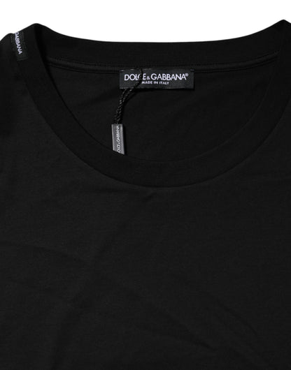 Black Cotton Crew Neck Short Sleeves T-shirt-Dolce & Gabbana-LabelTerrace.com