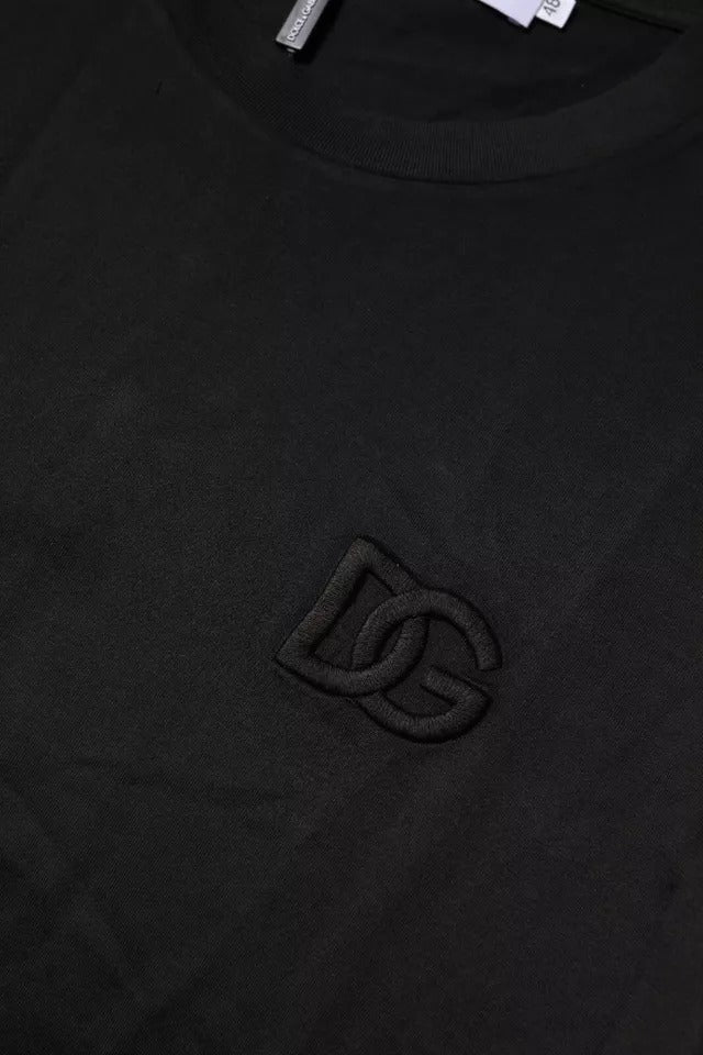 Black Cotton Crew Neck Short Sleeves T-shirt-Dolce & Gabbana-LabelTerrace.com