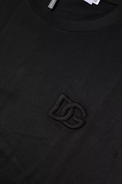 Black Cotton Crew Neck Short Sleeves T-shirt-Dolce & Gabbana-LabelTerrace.com