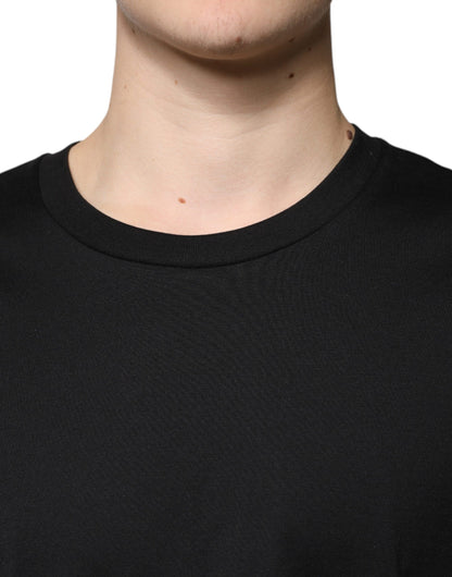 Black Cotton Crew Neck Short Sleeves T-shirt-Dolce & Gabbana-LabelTerrace.com