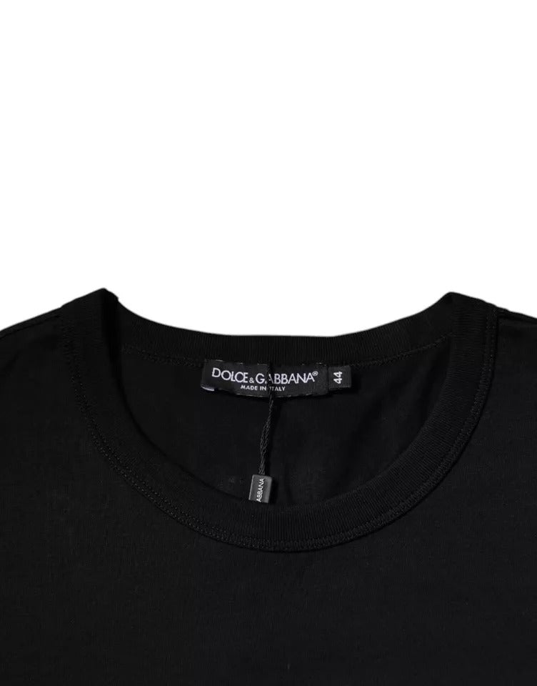 Black Cotton Crew Neck Short Sleeves T-shirt-Dolce & Gabbana-LabelTerrace.com