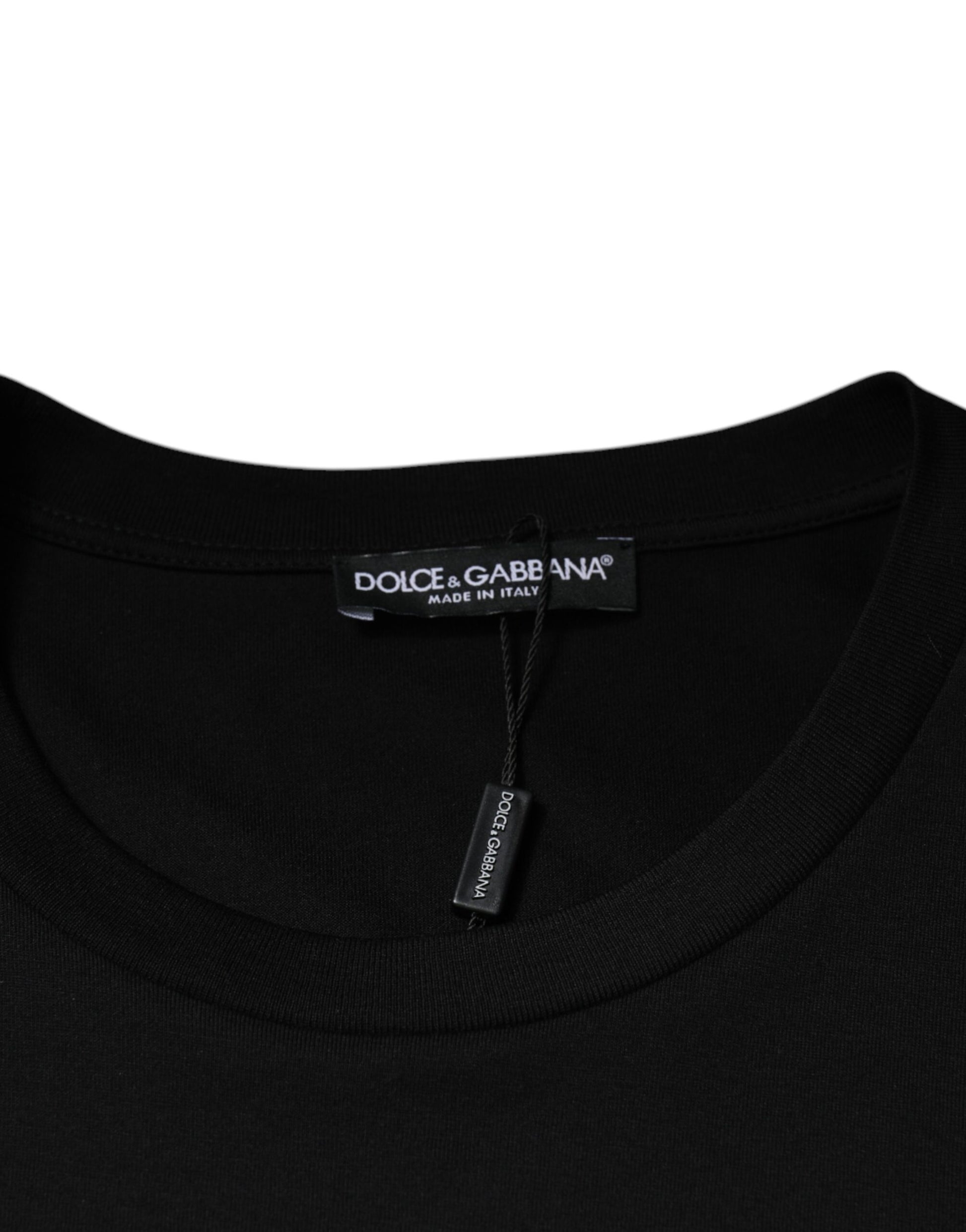 Black Cotton Crew Neck Short Sleeves T-shirt-Dolce & Gabbana-LabelTerrace.com