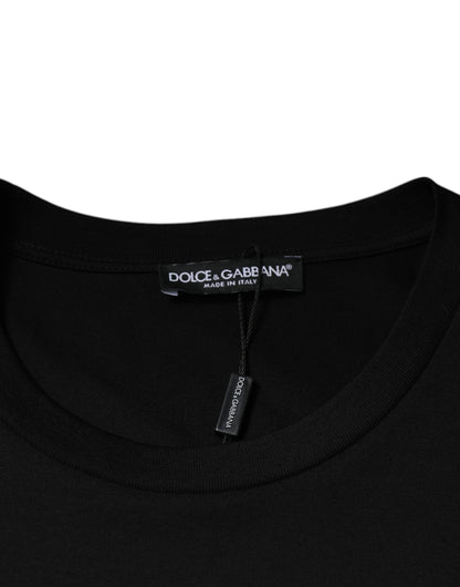 Black Cotton Crew Neck Short Sleeves T-shirt-Dolce & Gabbana-LabelTerrace.com