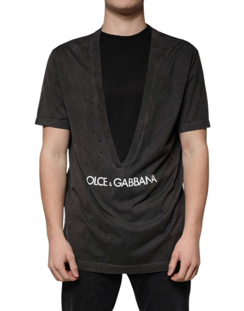 Black Cotton Crew Neck Short Sleeves T-shirt-Dolce & Gabbana-LabelTerrace.com