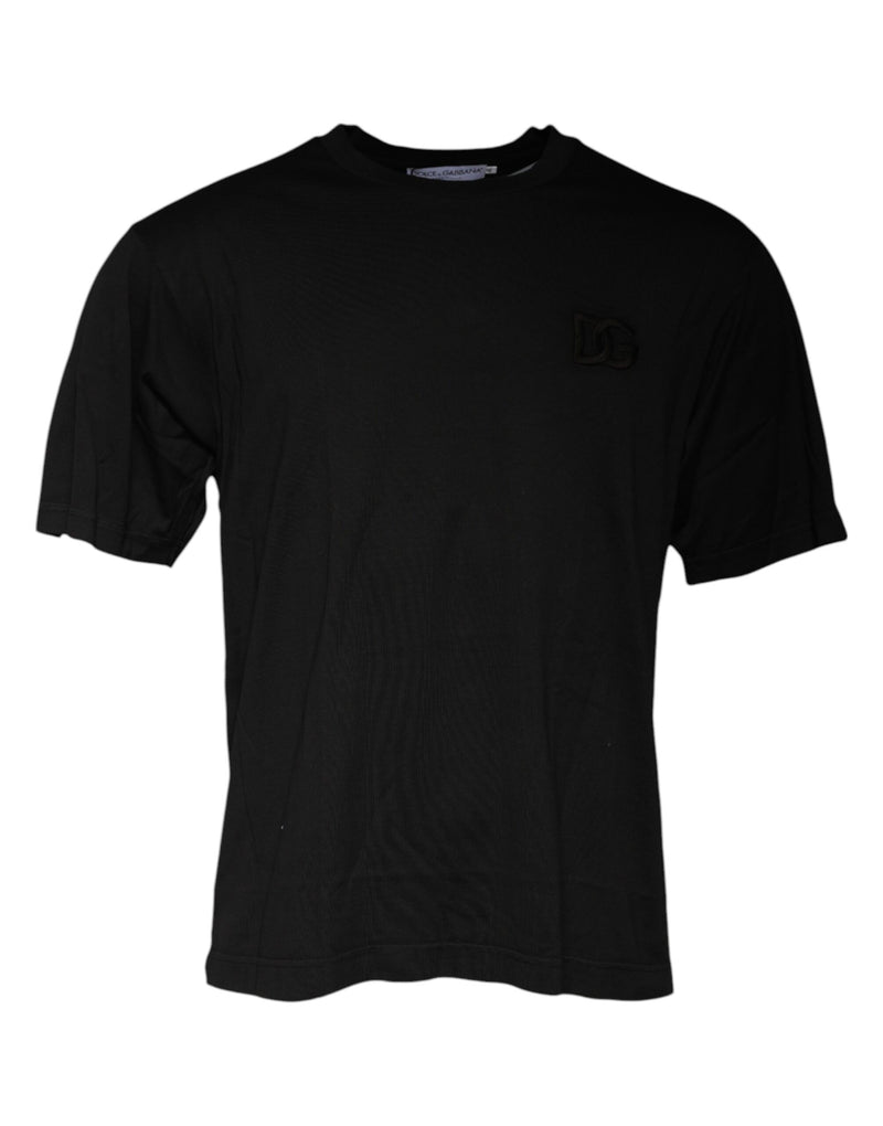 Black Cotton Crew Neck Short Sleeves T-shirt-Dolce & Gabbana-LabelTerrace.com
