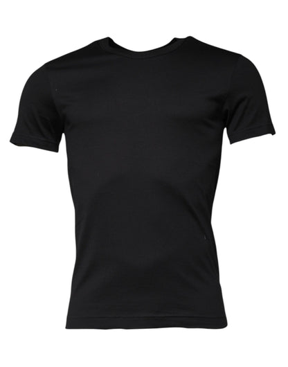 Black Cotton Crew Neck Short Sleeves T-shirt-Dolce & Gabbana-LabelTerrace.com