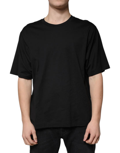 Black Cotton Crew Neck Short Sleeves T-shirt-Dolce & Gabbana-LabelTerrace.com
