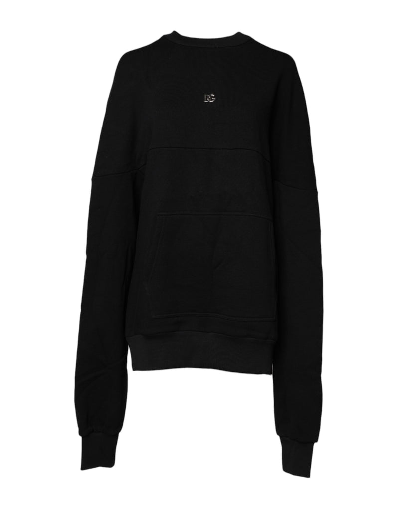 Black Cotton Crew Neck Sweatshirt Sweater-Dolce & Gabbana-LabelTerrace.com